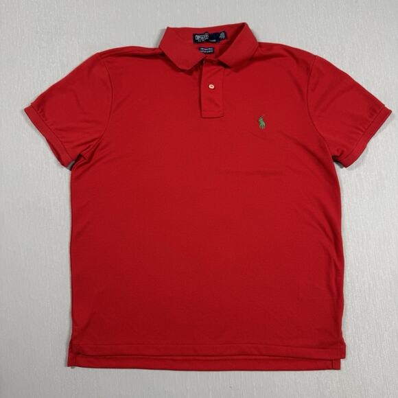 Polo Ralph Lauren Earth Polo Mens Red Shirt Custom Slim Fit Size M Green Pony - Picture 1 of 6